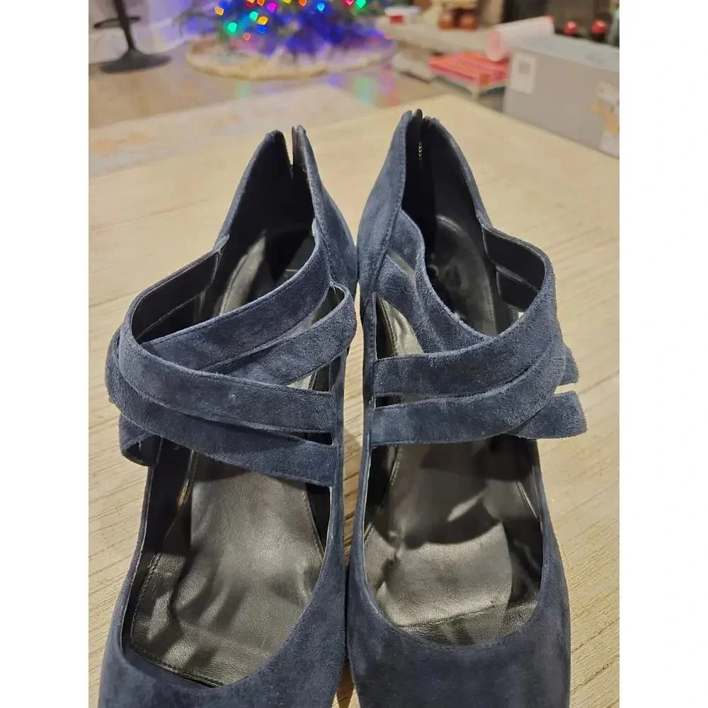 J. Crew Women's Strappy Suede Heels Peep Toe Blue Size 9.5 Made in Italy